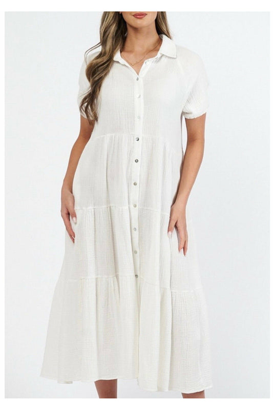 FREESIA WHITE CHEESECLOTH DRESS